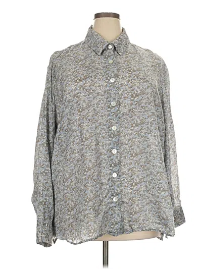 Pre-owned Coldwater Creek Long Sleeve Silk Top Gray Tweed Pattern Collared Neckline Tops