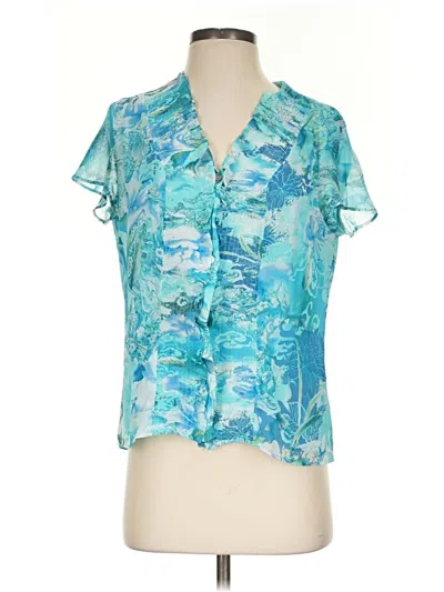 Pre-owned Coldwater Creek Short Sleeve Blouse In Teal