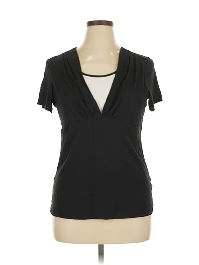 Pre-owned Coldwater Creek Short Sleeve Top Black Plunge Neckline Tops