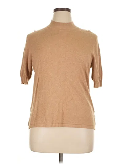 Pre-owned Coldwater Creek Short Sleeve Top Tan Mock Neckline Tops In Brown