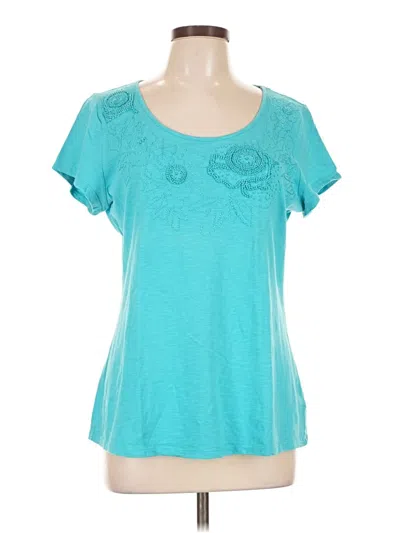 Pre-owned Coldwater Creek Short Sleeve Top Teal Scoop Neck Tops