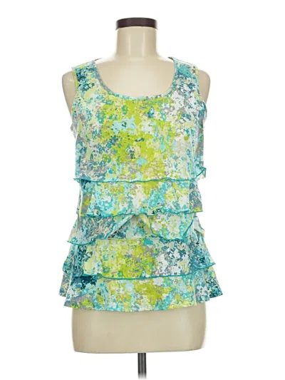 Pre-owned Coldwater Creek Tank Top Green Ruffles Neckline Tops