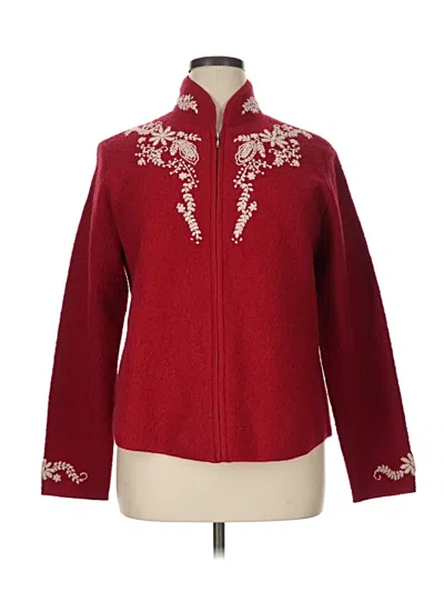 Pre-owned Coldwater Creek Wool Cardigan Sweater In Red