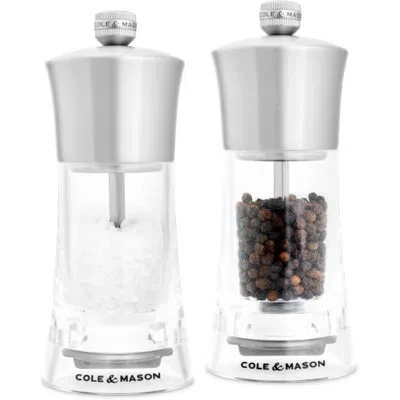 Cole & Mason Bromley Acrylic Salt & Pepper Mill Gift Set 6" In Silver