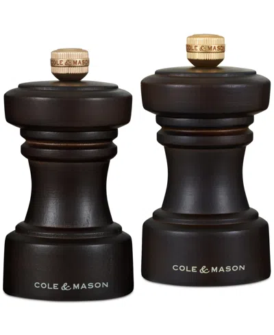 Cole & Mason Hoxton 4" Wooden Salt & Pepper Mill Gift Set In Dark Brown