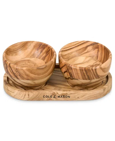 Cole & Mason Portobello Collection Italian Olive Wood 3-piece Pinch Pots And Tray Set In Natural