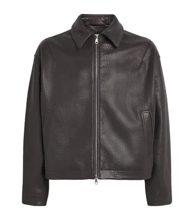 Cole Buxton Bomber Shrunken Leather Jacket In Brown