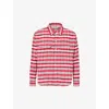 Cole Buxton Mens Red Black White Checked Logo-embroidered Cotton Shirt