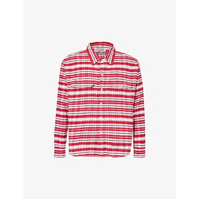 Cole Buxton Mens Red Black White Checked Logo-embroidered Cotton Shirt