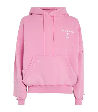 Cole Buxton Cotton Distressed Logo Hoodie In Pink