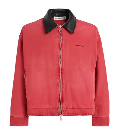 Cole Buxton Cotton Leather-collar Trucker Jacket In Beige