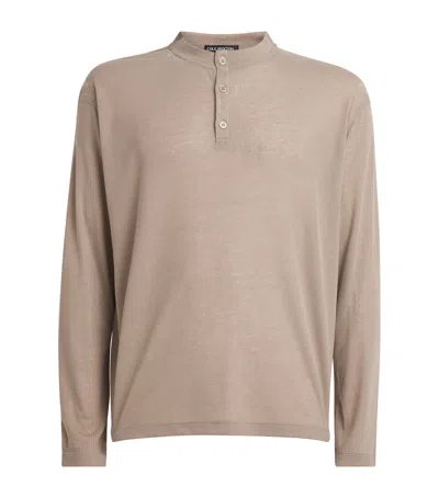 Cole Buxton Distressed-detail Long-sleeve Henley T-shirt In Brown