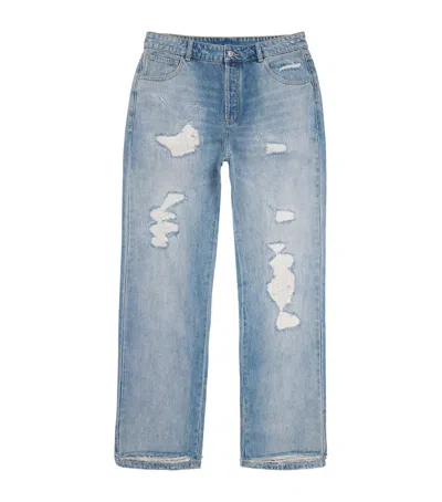Cole Buxton Distressed Straight Jeans In Blue