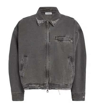 Cole Buxton Distressed Trucker Jacket In Gray