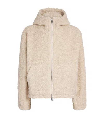 Cole Buxton Faux Shearling Hooded Jacket In Neutral