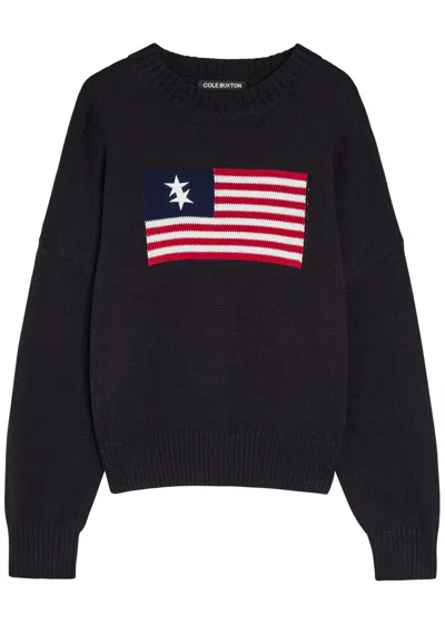 Cole Buxton Intarsia Fine-knit Cotton Jumper In Blue