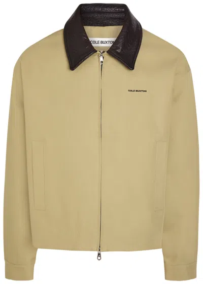 Cole Buxton Leather Collar Logo-embroidery Cotton Jacket In Neutral