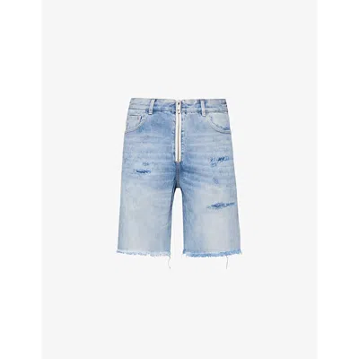 Cole Buxton Mens Blue Brand-embroidered Denim Shorts