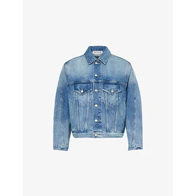 Cole Buxton Mens Blue Relaxed-fit Spread-collar Denim Jacket