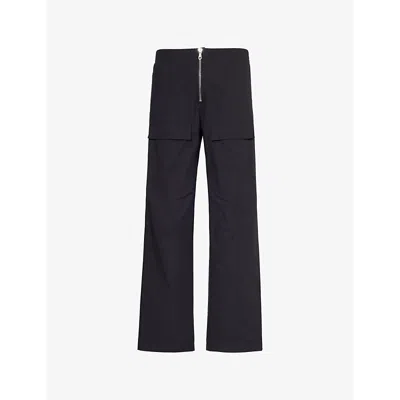 Cole Buxton Mens Black Cargo Flap-pockets Straight-leg Regular-fit Cotton Trousers