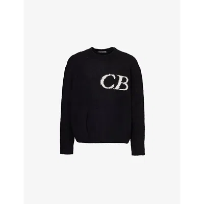 Cole Buxton Mens Cb Logo-intarsia Wool-blend Knitted Jumper Black Xxl