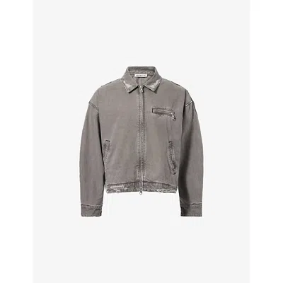 Cole Buxton Mens Black Distressed Trucker Denim Jacket