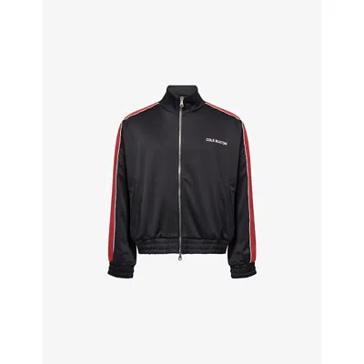 COLE BUXTON MENS BLACK/RED CONTRAST FUNNEL-NECK WOVEN TRACK JACKET XL