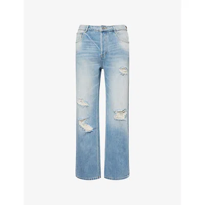 Cole Buxton Mens Blue Relaxed-fit Distressed Denim Jeans Xl
