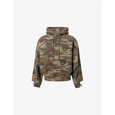 Cole Buxton Mens Camouflage Distressed Cotton-jersey Hoody Xl