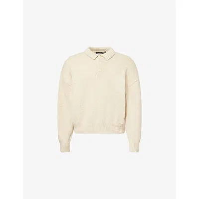 Cole Buxton Mens Vintage White Beach Knitted Cotton Polo Jumper