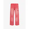 Cole Buxton Mens Washed Red Distressed Straight-leg Cotton Jogging Bottoms