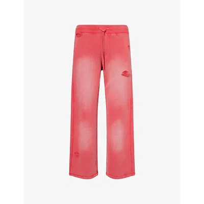 Cole Buxton Mens Washed Red Distressed Straight-leg Cotton Jogging Bottoms