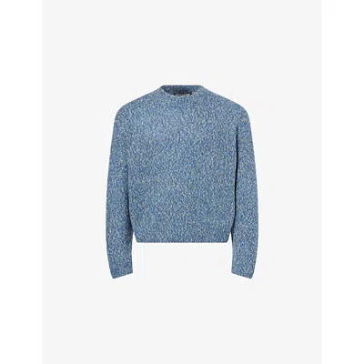 Cole Buxton Mens Blue Flecked Knit Cropped Wool-blend Jumper