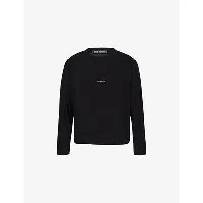 Cole Buxton Mens Black Mini-logo Sheer Long-sleeve Woven T-shirt