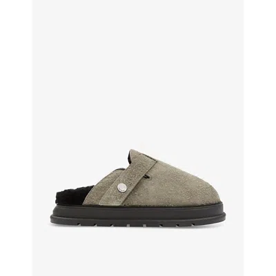 Cole Buxton Mens Grey Shearling-lined Flat Suede Mules