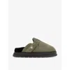 Cole Buxton Mens Khaki Shearling-lined Flat Suede Mules In Khaki