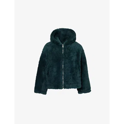 Cole Buxton Mens Hooded Cb-hardware Shearling Jacket Forest Green