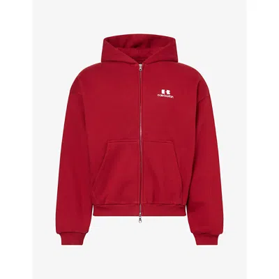 Cole Buxton Mens Icon Logo Zip Cotton-jersey Hoody Dark Red Xl
