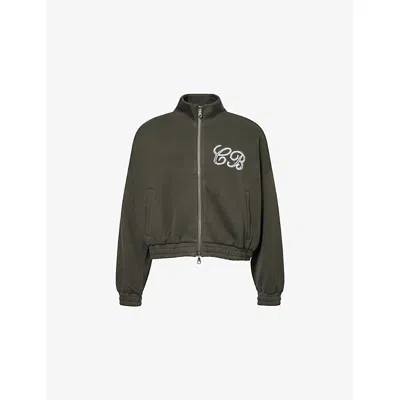 Cole Buxton Mens Khaki Funnel-neck Embroidered-logo Cotton-knit Track Jacket Xxl