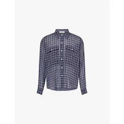 Cole Buxton Mens Kayce Check Linen-blend Shirt Navy Xxl In Blue