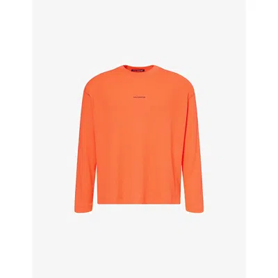 Cole Buxton Mens Orange Embroidered-logo Long-sleeve Waffle-knit Top