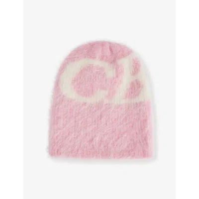 Cole Buxton Mens Pink Cb-logo Brushed Stretch Alpaca-blend Beanie