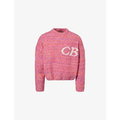 Cole Buxton Mens Pink Intarsia-logo Bouclé Wool-blend Jumper