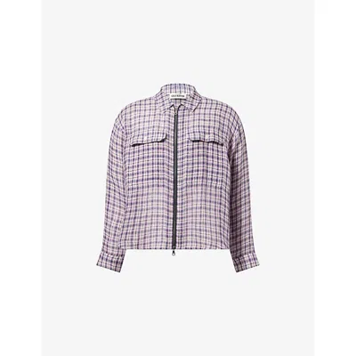 Cole Buxton Mens Flannel Check-print Linen Shirt Pink/blue/natural In Multi