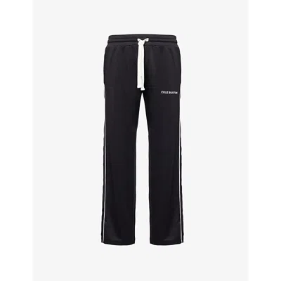 Cole Buxton Mens Black Piping-trimmed Wide-leg Jersey Jogging Bottoms In Black/green
