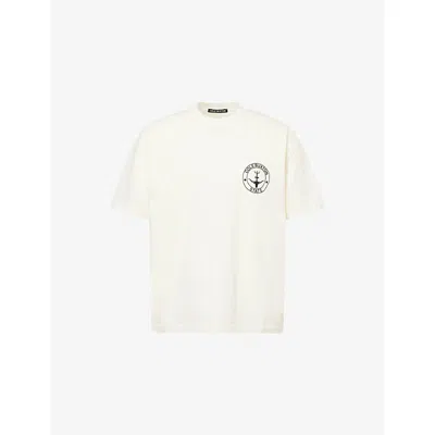 Cole Buxton Mens Vintage White Crewneck Logo-print Cotton T-shirt