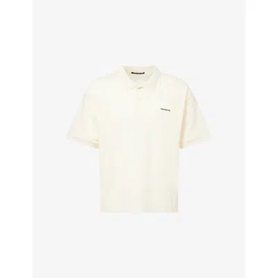 Cole Buxton Mens Vintage White Semi-sheer Embroidered-logo Cotton-and-silk Polo Shirt
