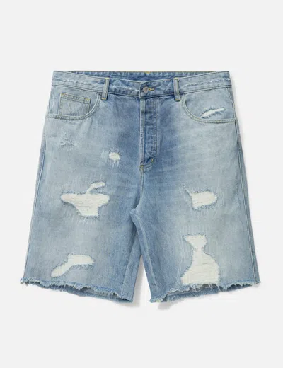 Cole Buxton Repaired Denim Shorts In Blue