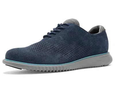 Cole Haan 2.zerogrand Casual Lightweight Leather Laser Wing Tip Oxfords Men's Shoes Navy Blazer Suede/milky Bl In Blue