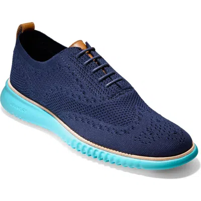 Cole Haan 2.zerogrand Stitchlite Water Resistant Wingtip In Stormy Weather/blue